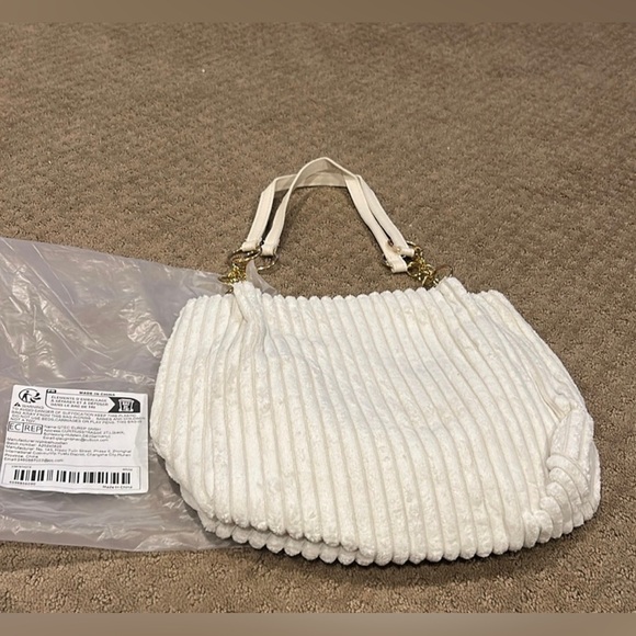 NWT Soft Corduroy/Terry Cloth Textured Cream Women's Tote/ Shoulder Bag 13 X 11 - Picture 6 of 6